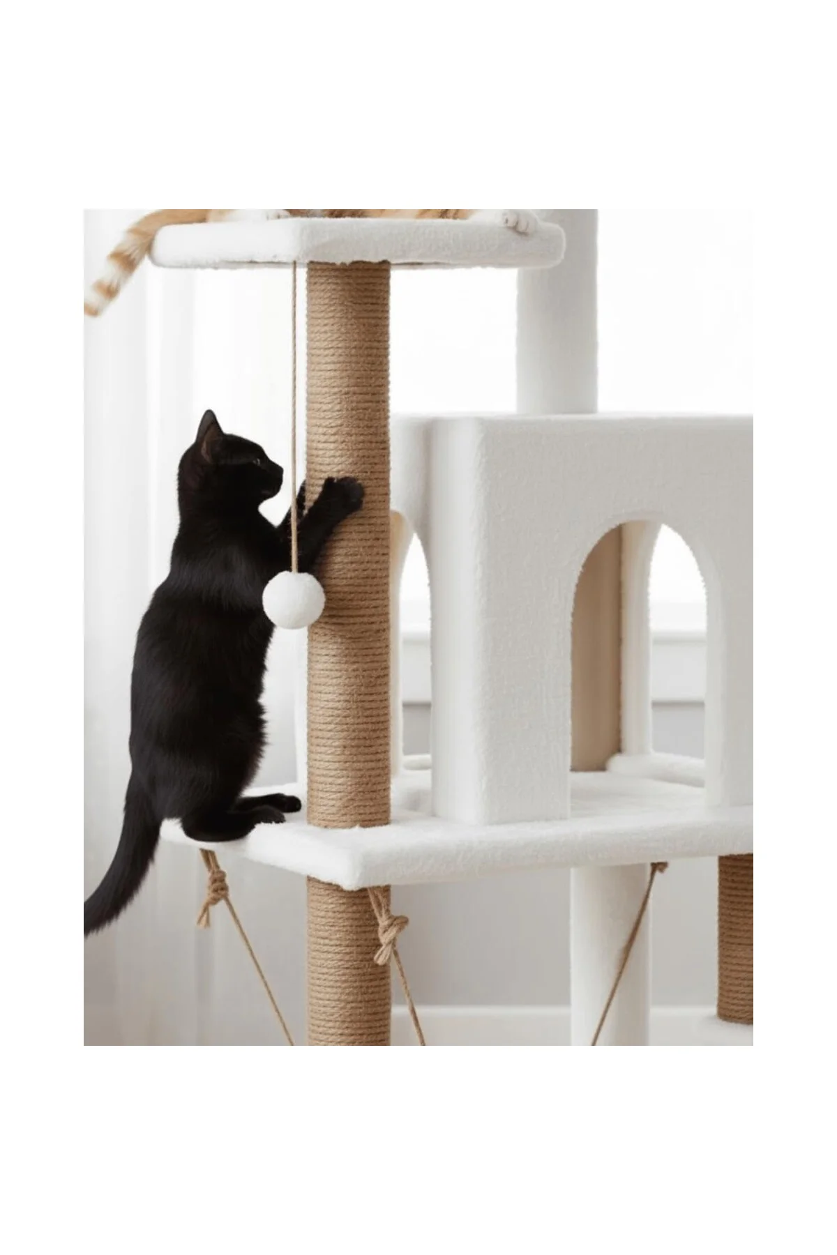 Reyo Pet Y01 Salıncaklı Yuvalı Lüx Kedi Tırmalama Oyun Evi Beyaz