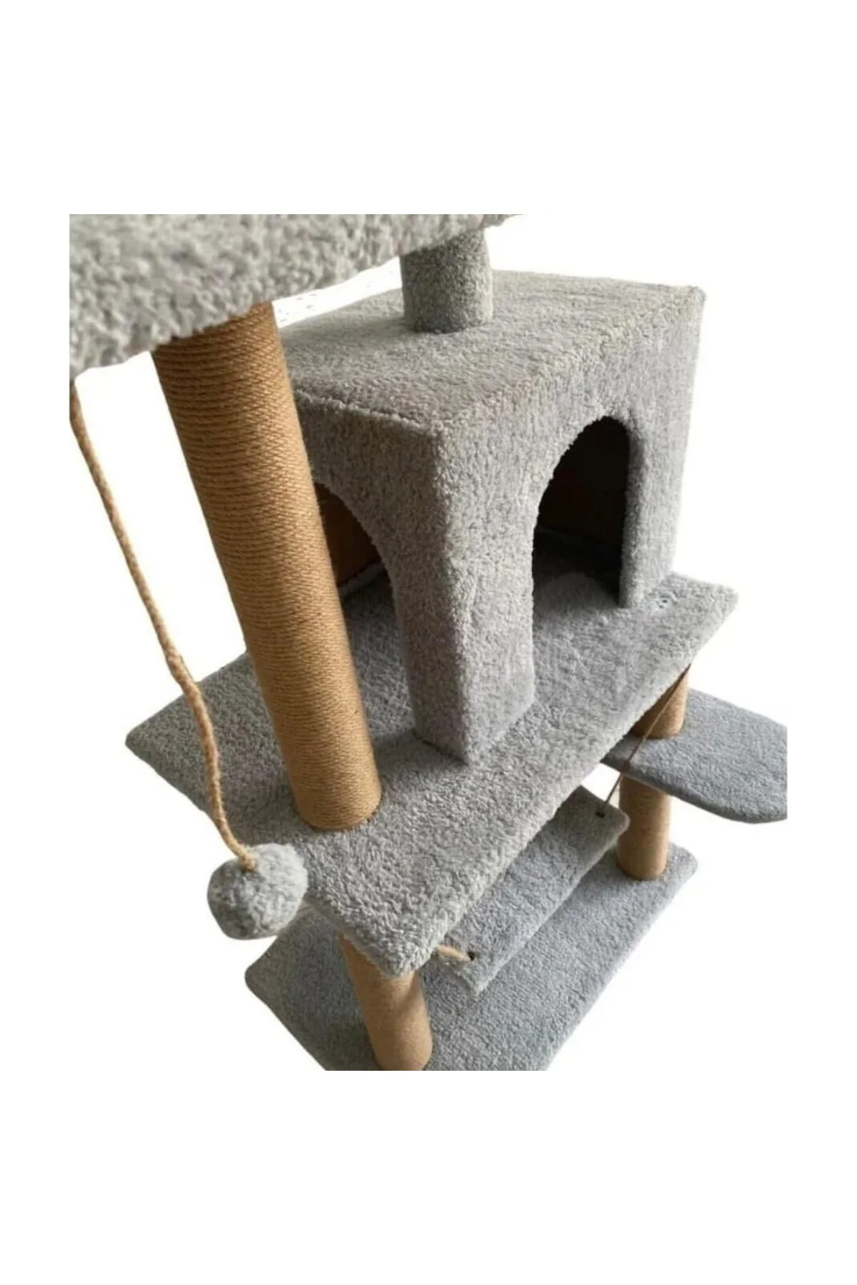 Reyo Pet Y01 Salıncaklı Yuvalı Lüx Kedi Tırmalama Oyun Evi Gri