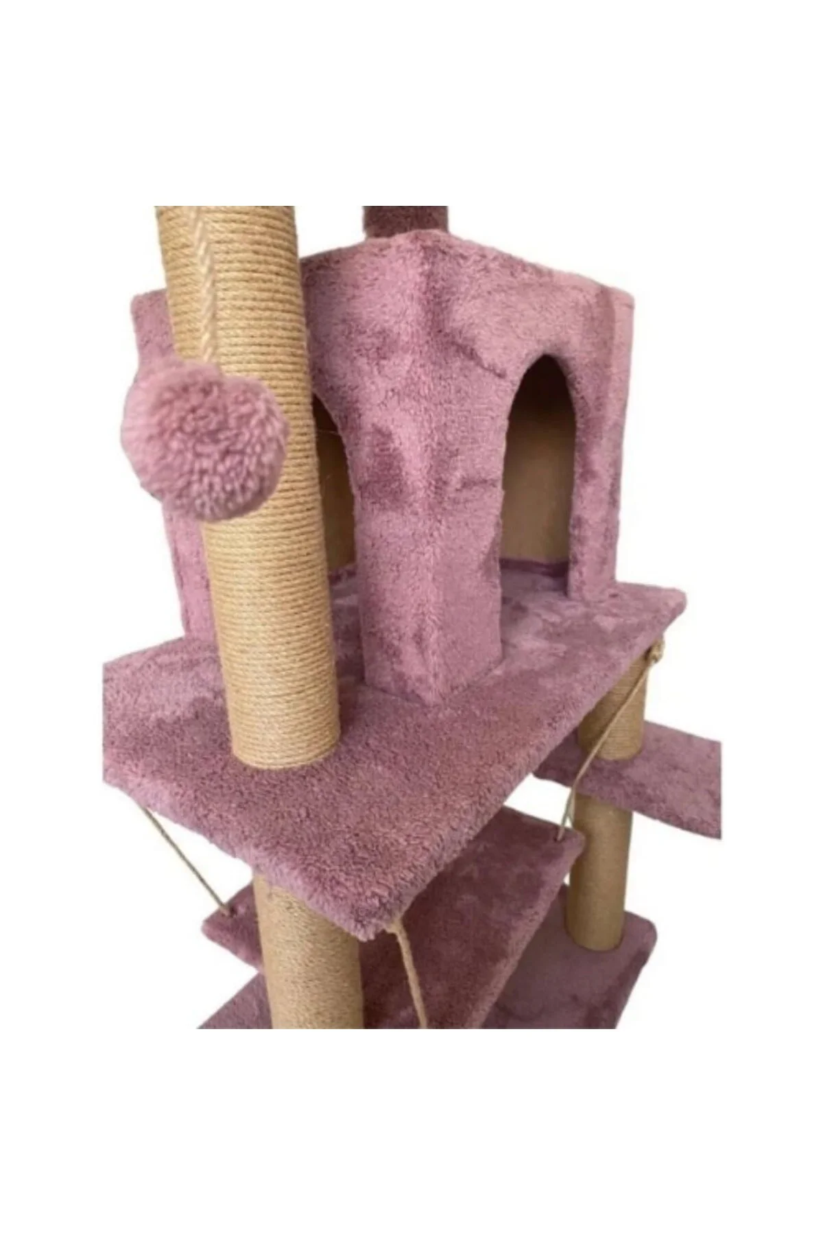 Reyo Pet Y01 Salıncaklı Yuvalı Lüx Kedi Tırmalama Oyun Evi Gül Ku