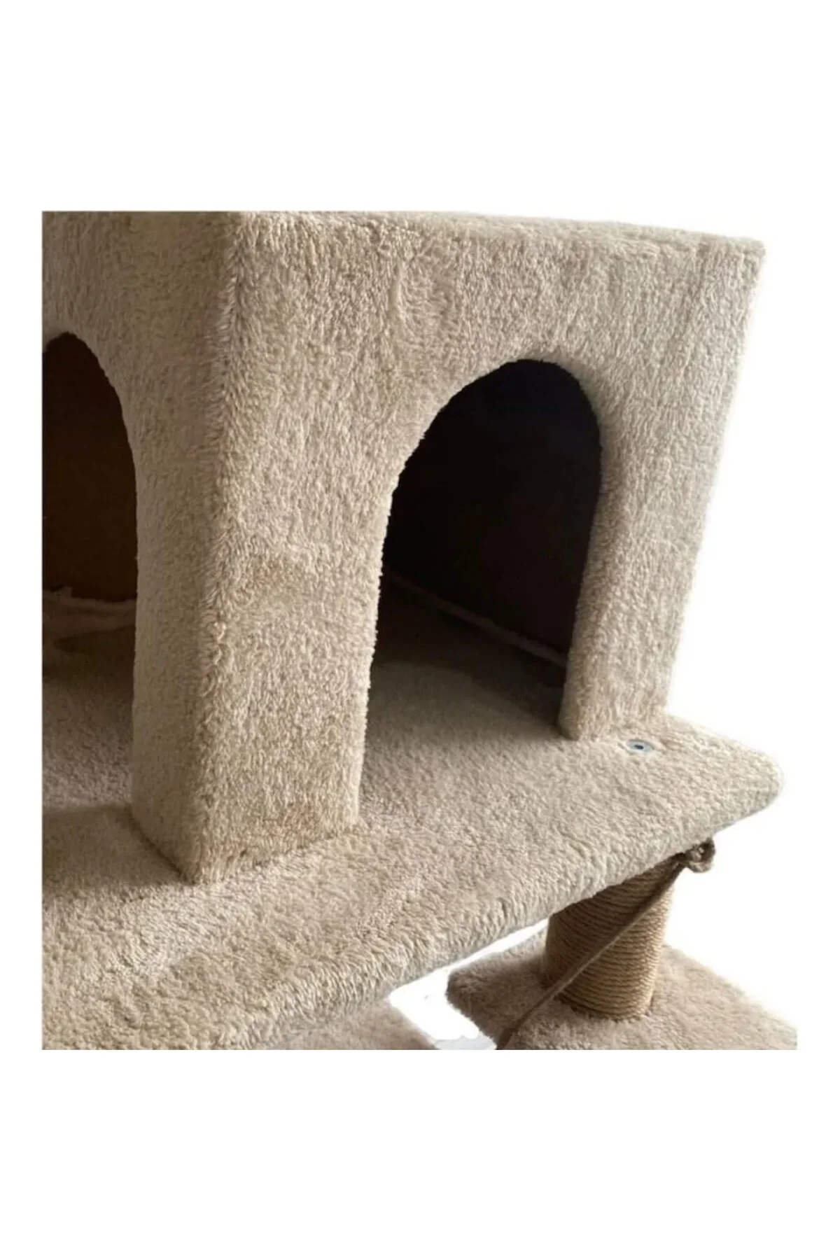 Reyo Pet Y01 Salıncaklı Yuvalı Lüx Kedi Tırmalama Oyun Evi Bej