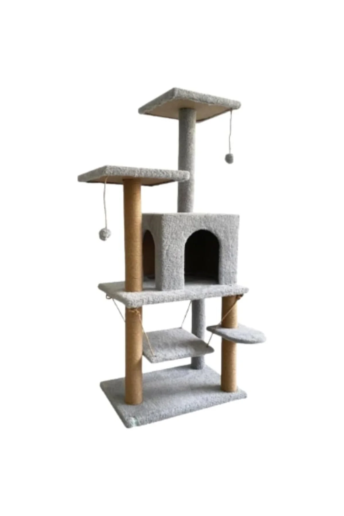 Reyo Pet Y01 Salıncaklı Yuvalı Lüx Kedi Tırmalama Oyun Evi Gri