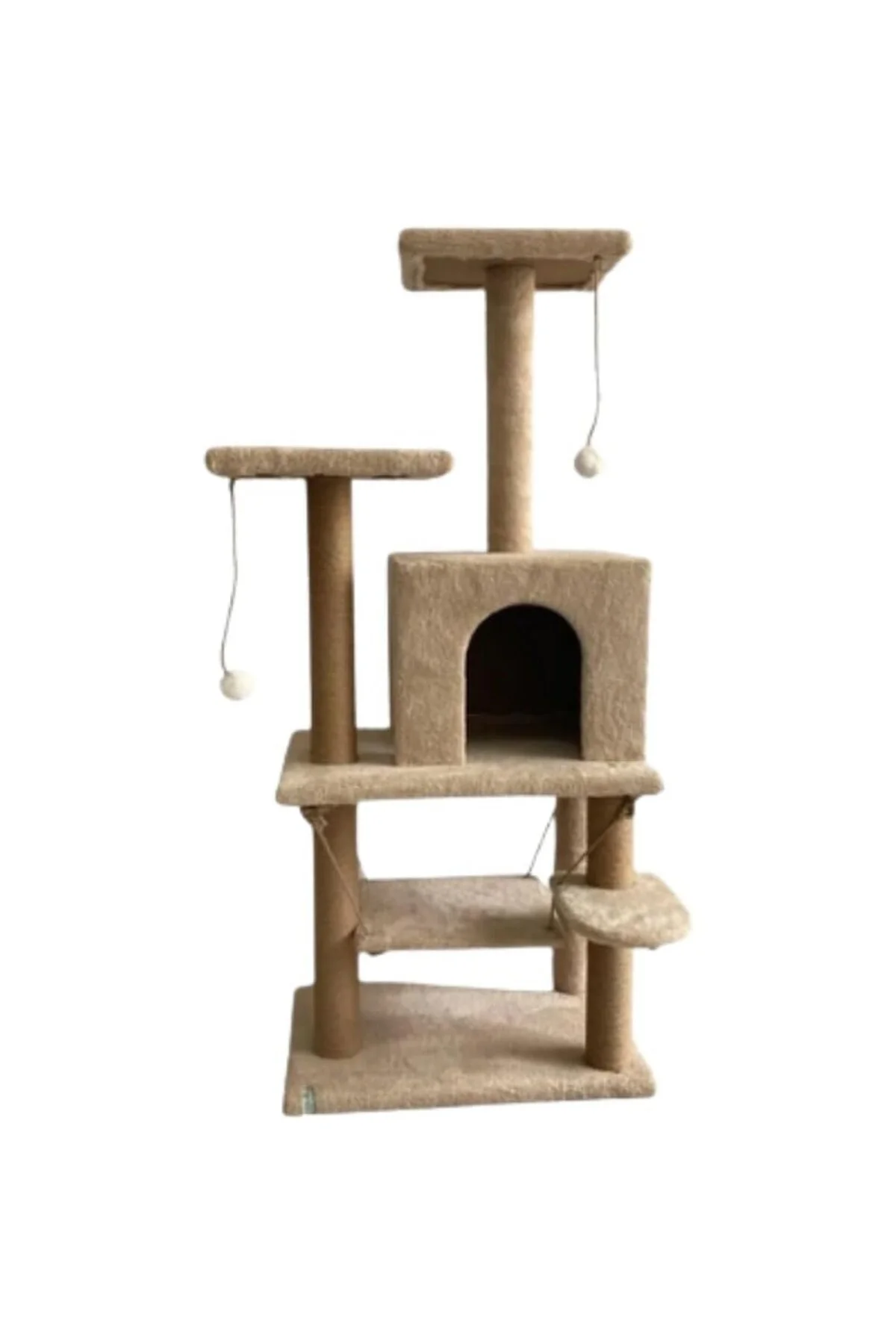Reyo Pet Y01 Salıncaklı Yuvalı Lüx Kedi Tırmalama Oyun Evi Bej