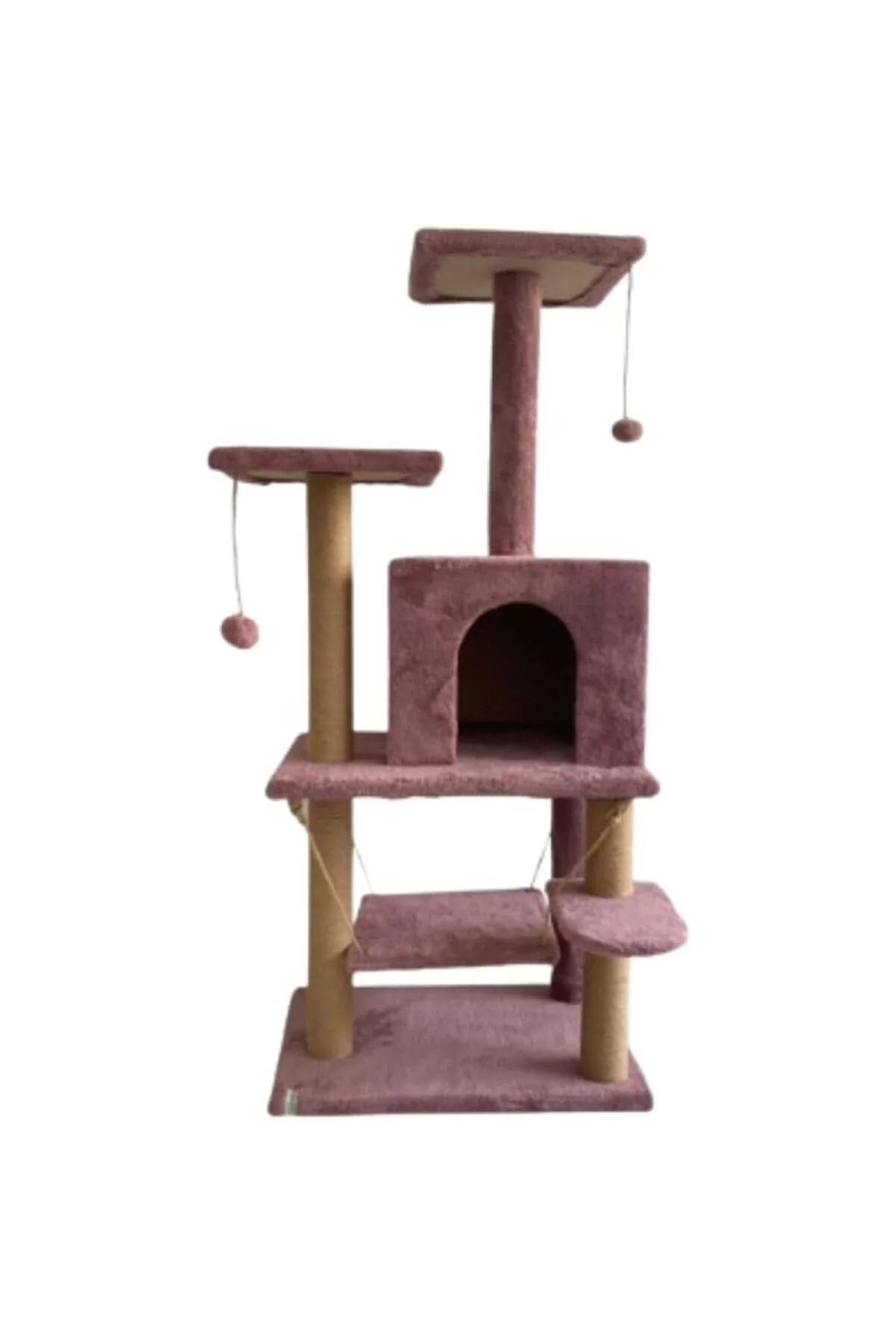 Reyo Pet Y01 Salıncaklı Yuvalı Lüx Kedi Tırmalama Oyun Evi Gül Ku