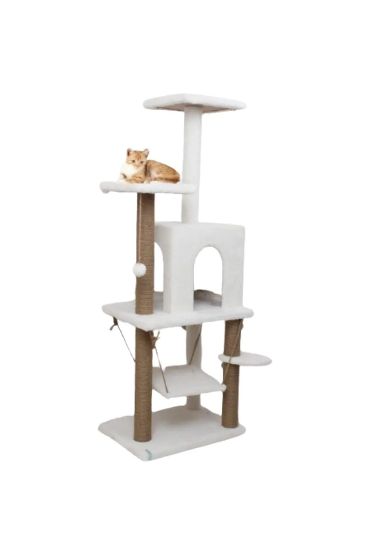 Reyo Pet Y01 Salıncaklı Yuvalı Lüx Kedi Tırmalama Oyun Evi Beyaz