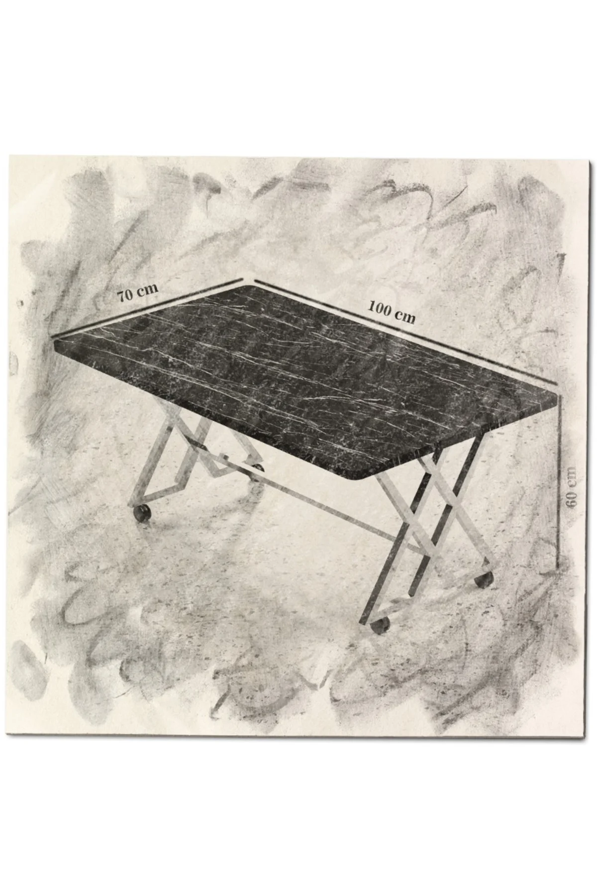 Reyyan Orta Sehpa Siyah Metal Ayak Tekerlekli 70 X110