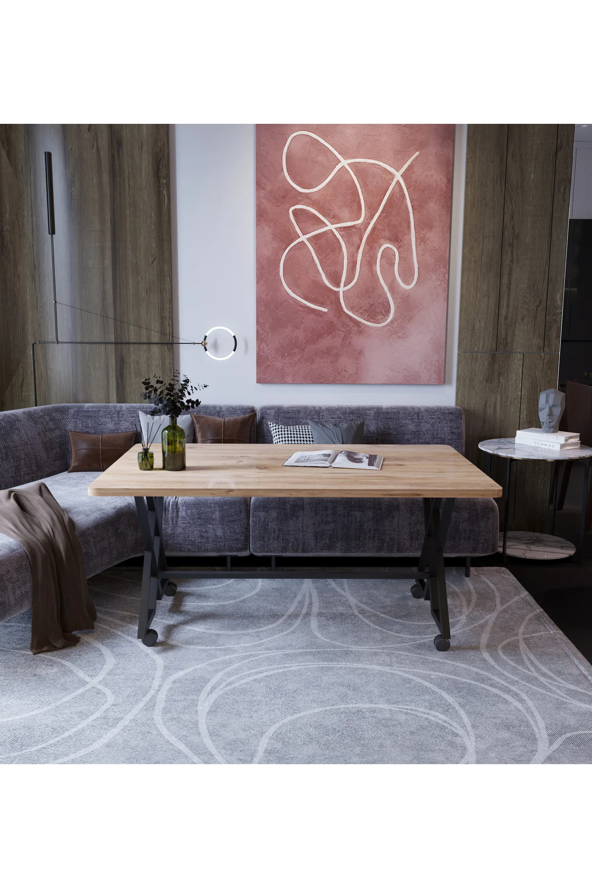 Reyyan Orta Sehpa Siyah Metal Ayak Tekerlekli 60 X100