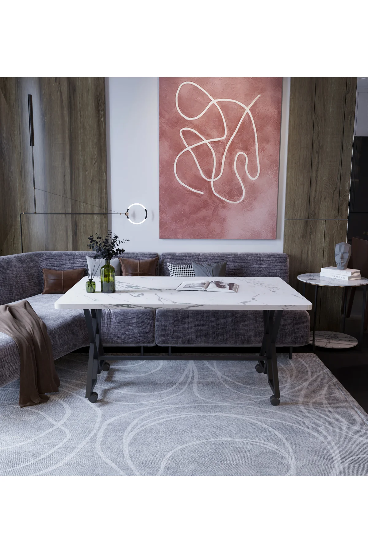 Reyyan Orta Sehpa Siyah Metal Ayak Tekerlekli 70 X110