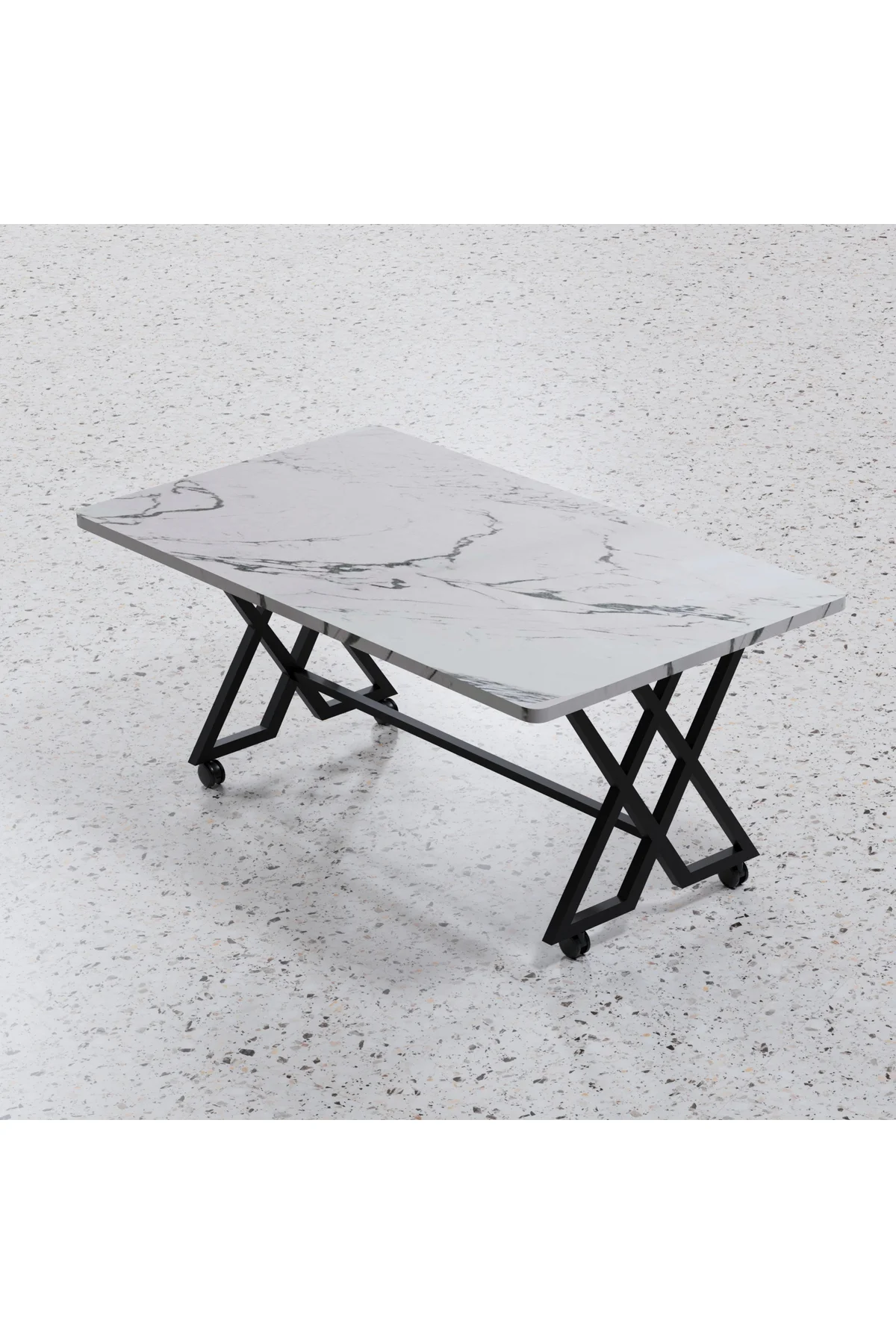 Reyyan Orta Sehpa Siyah Metal Ayak Tekerlekli 70 X110