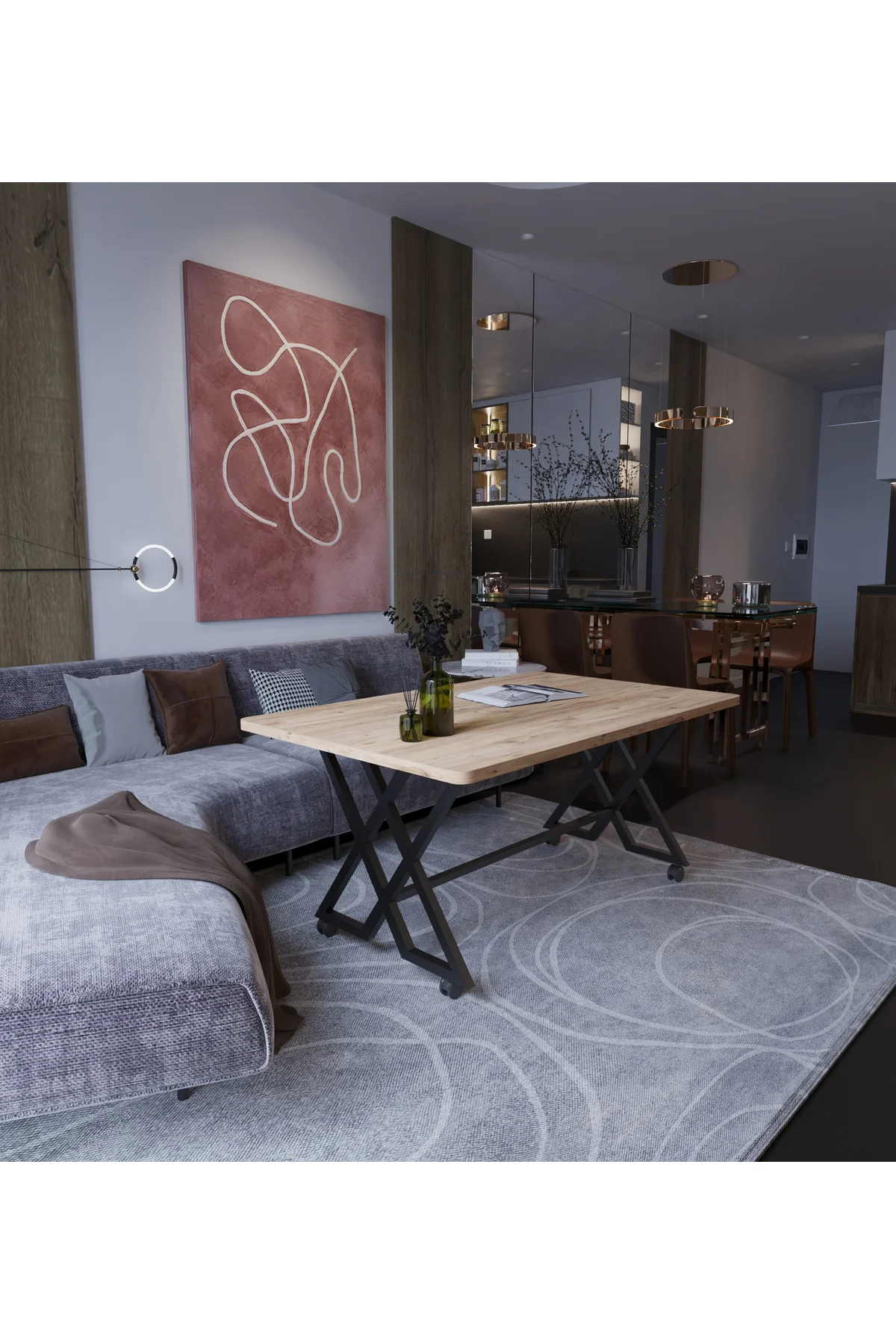 Reyyan Orta Sehpa Siyah Metal Ayak Tekerlekli 60 X100