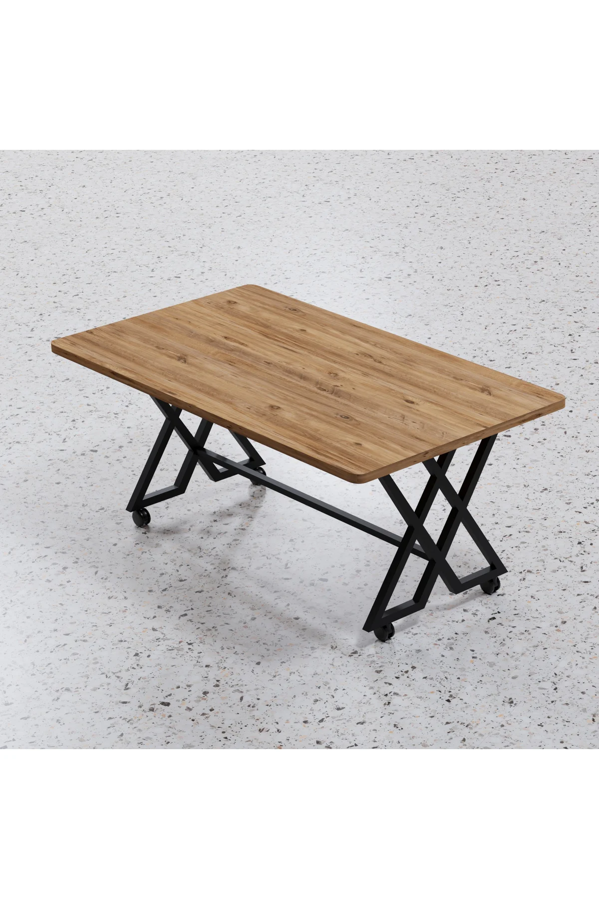 Reyyan Orta Sehpa Siyah Metal Ayak Tekerlekli 60 X100