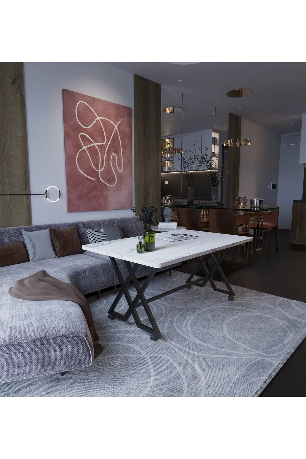 Reyyan Orta Sehpa Siyah Metal Ayak Tekerlekli 70 X110