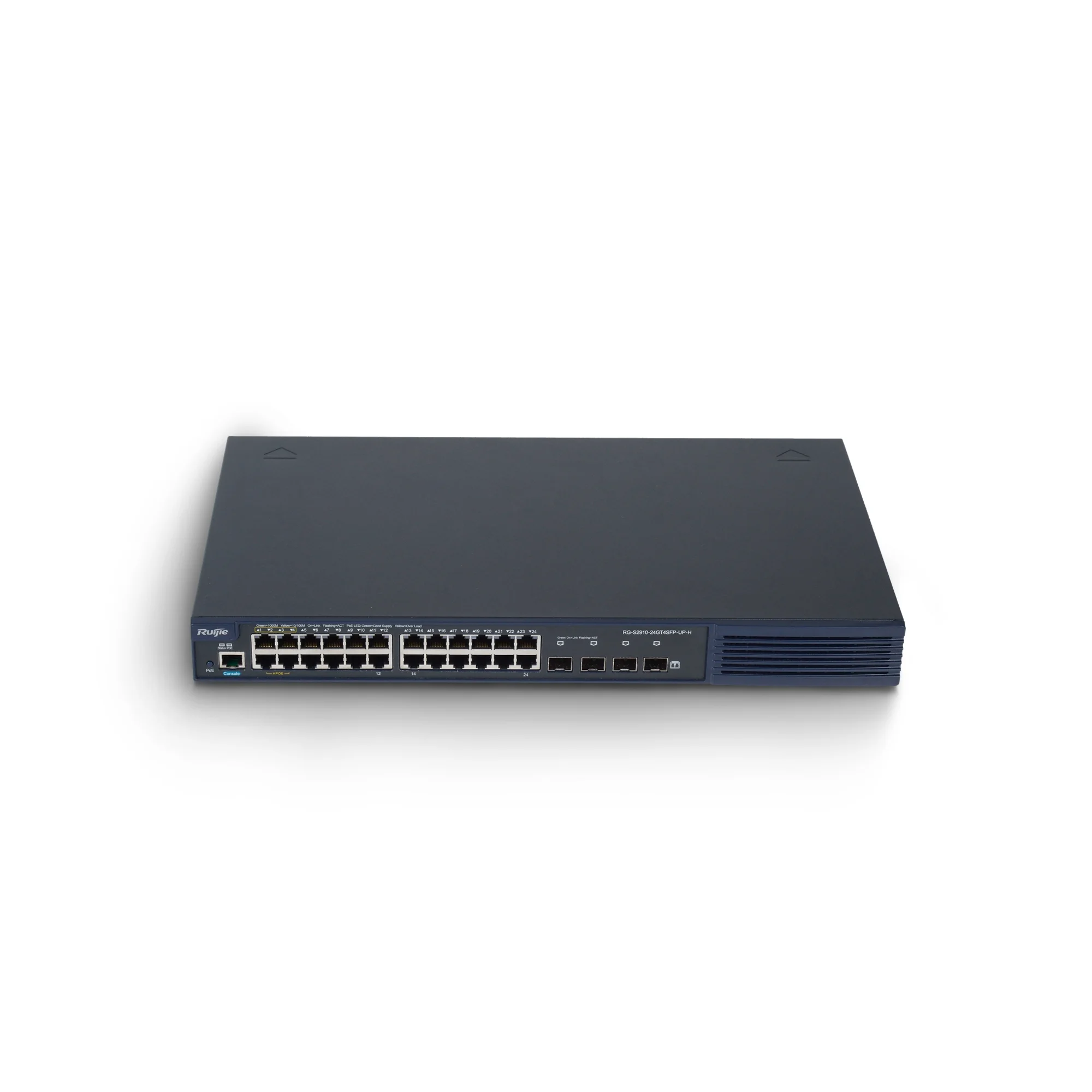 RG-S2910-24GT4SFP-UP-H(V3.0) 24 PORT 10/100/1000 24 PORT POE/POE+ (1-4 PORT HI-POE )4 X 1G SFP 370 WATT YONETILEBILIR RACK MOUNT SWITCH