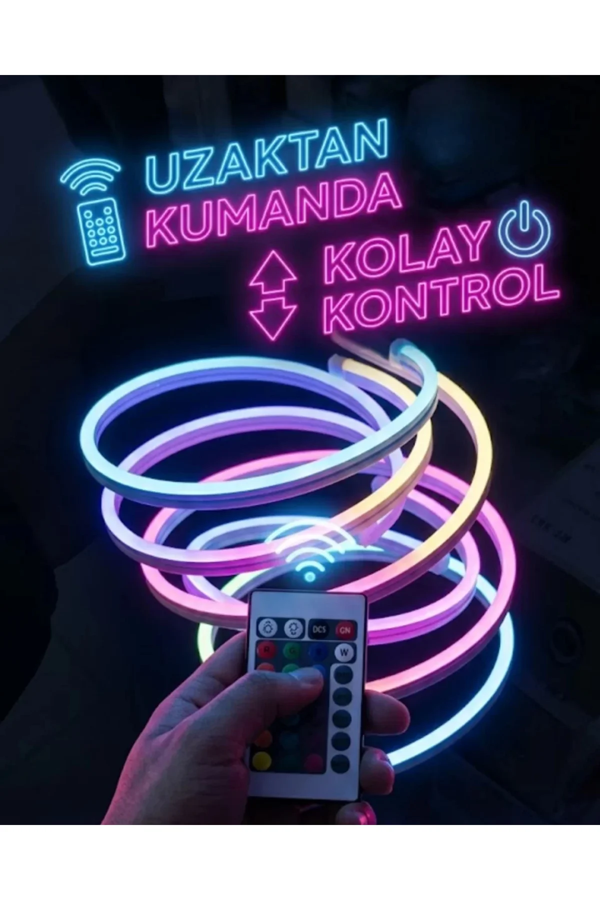 RGB Akıllı LED Neon Şerit Işık 3 Metre Uzaktan Kumandalı ve Telef