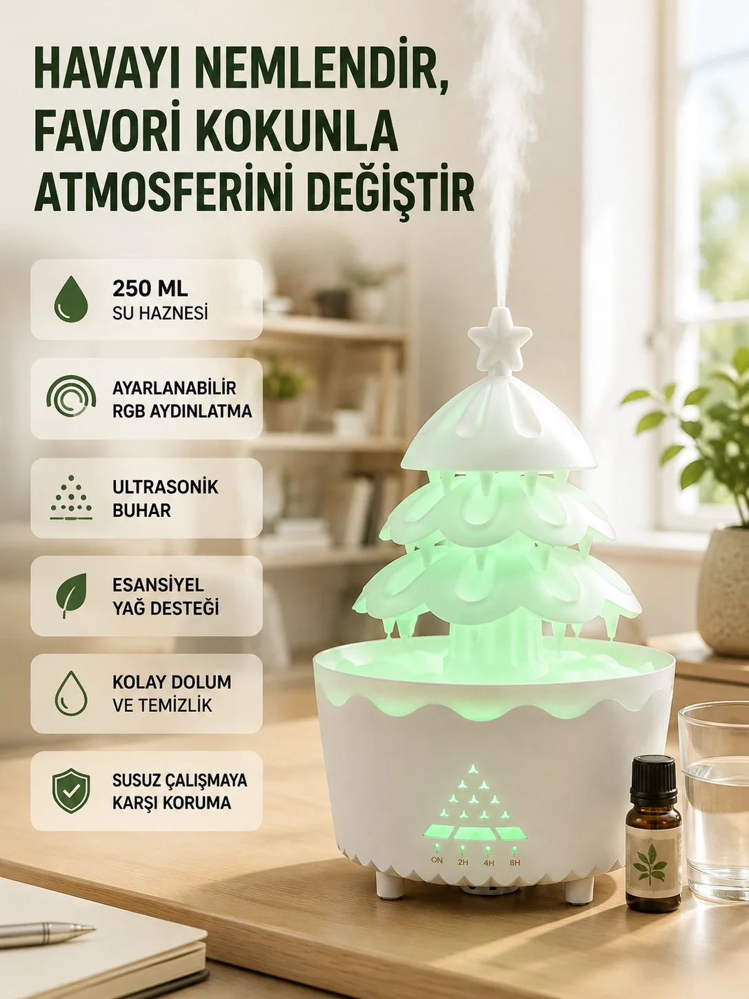 RGB Aydınlatmalı Şans Ağacı Aromaterapi Difüzörü 250 ML Hava Nemlendirici Fiyatı, Yorumları ve Özellikleri