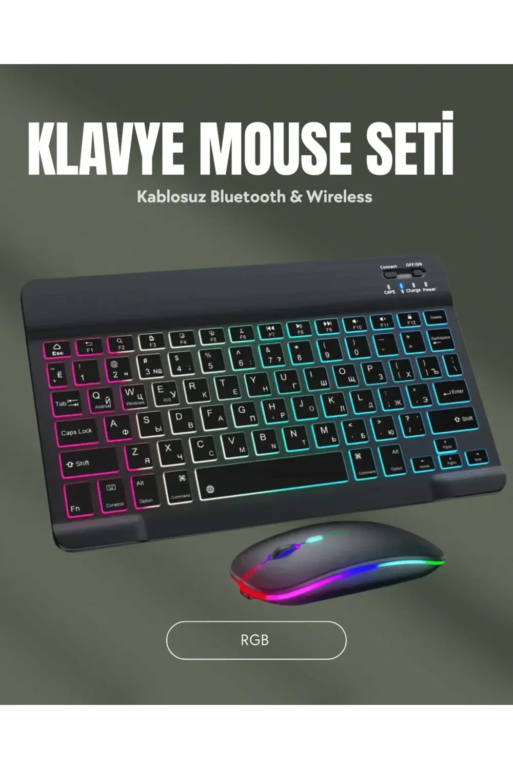RGB Aydınlatmalı Şarjlı Kablosuz Klavye ve Mouse Seti – Modern ve