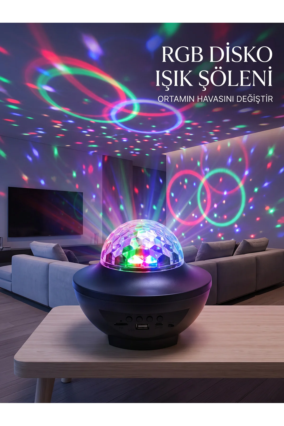 RGB Bluetooth Disko Lambası Dahili Hoparlörlü Müzikli Parti Işığı USB ve TF Kartlı RGB Bluetooth Disko Lambası Dahili Hoparlörlü Müzikli Parti Işığı USB ve TF Kartlı
