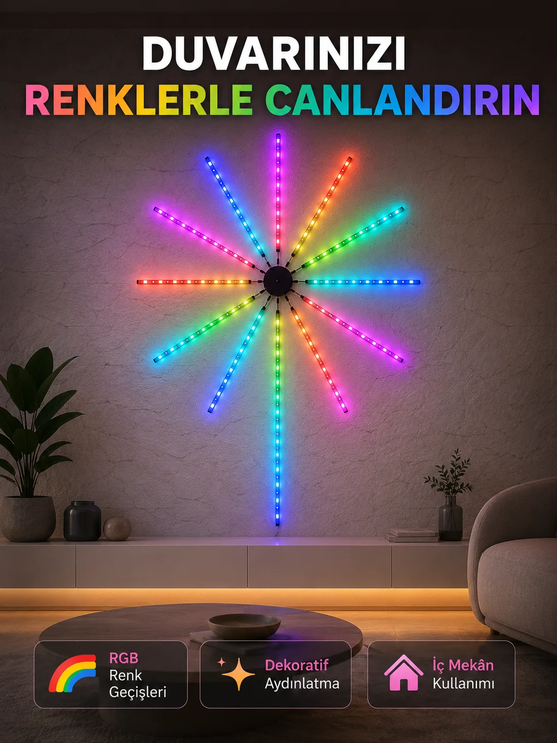 RGB Fireworks LED Duvar Aydınlatması Telefon Kontrollü Dekoratif Ortam Işığı