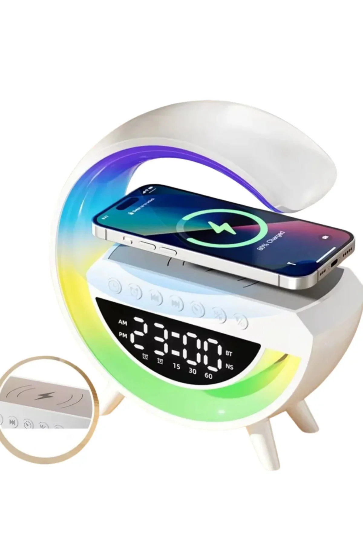 RGB Gece Lambalı Kablosuz Şarj Cihazlı Bluetooth Hoparlör Dijital Saat RGB Gece Lambalı Kablosuz Şarj Cihazlı Bluetooth Hoparlör Dijital Saat