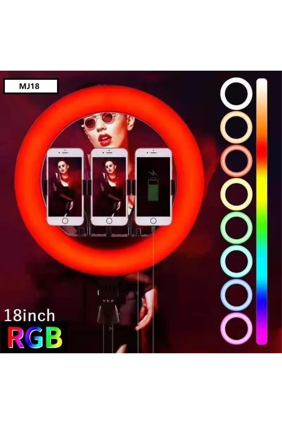 RGB HALKA LED MJ18 18 İnç Kumandalı RGB Halka Led Işık Profesyone