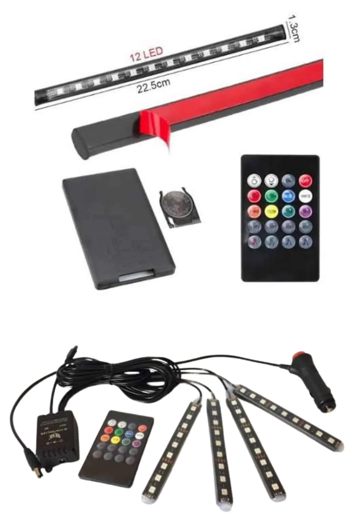 RGB Işıklı Araç İçi Aydınlatma Kumandalı 12'li Led Işık Renk Deği RGB Işıklı Araç İçi Aydınlatma Kumandalı 12'li Led Işık Renk Deği
