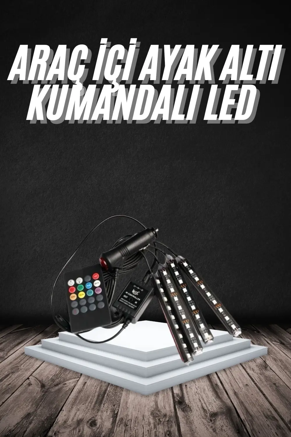 RGB Işıklı Araç İçi Aydınlatma Kumandalı 12'li Led Işık Renk Deği