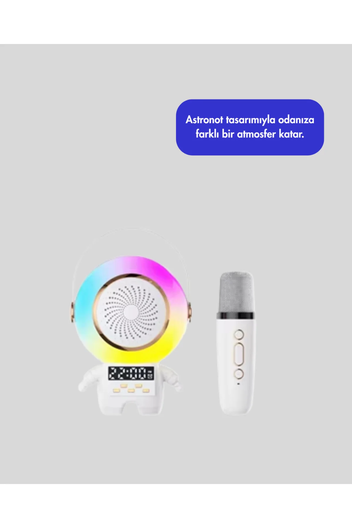 RGB Işıklı Astronot Bluetooth Hoparlör Karaoke Mikrofonlu