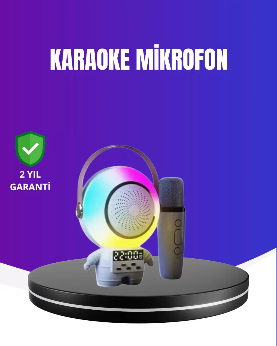 RGB Işıklı Astronot Bluetooth Hoparlör Karaoke Mikrofonlu - Lisin