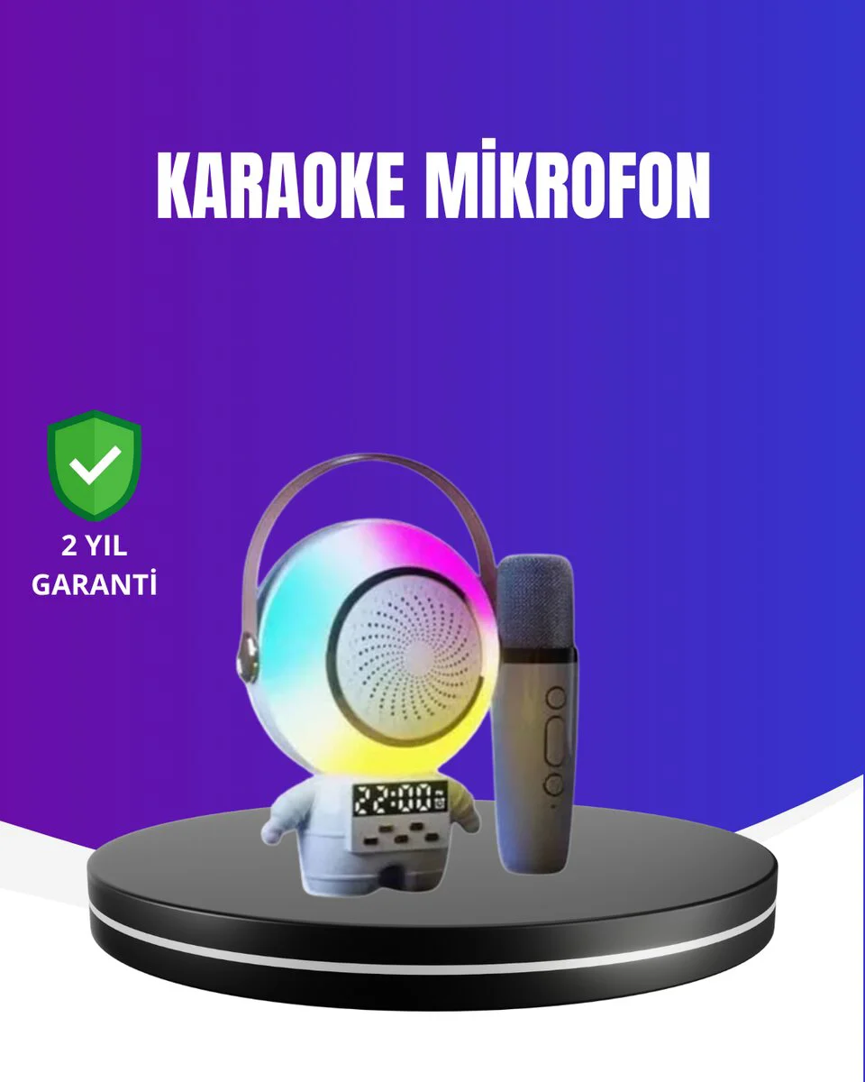 RGB Işıklı Astronot Bluetooth Hoparlör Karaoke Mikrofonlu - Kablosuz Karaoke ve Parti Hoparlörü