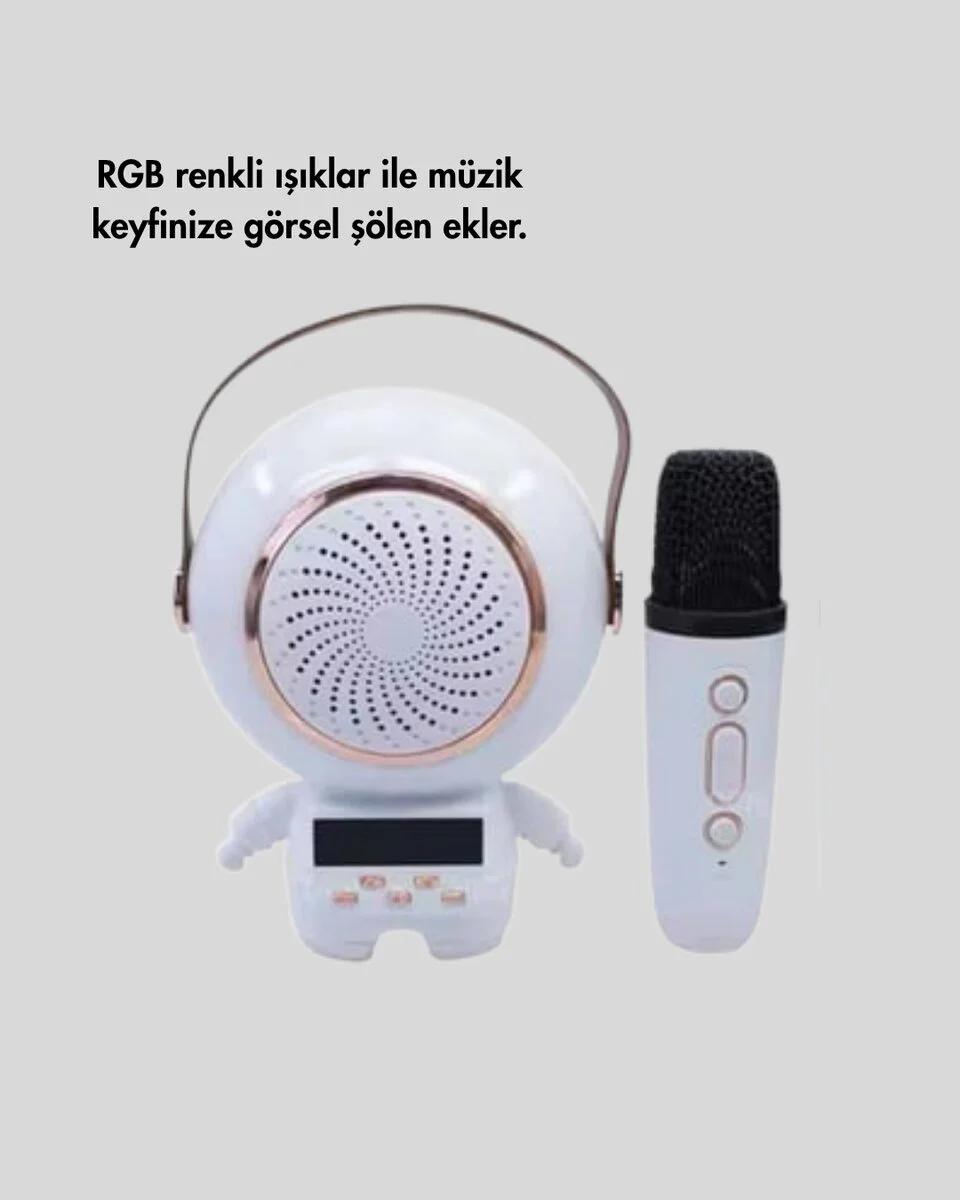 RGB Işıklı Astronot Bluetooth Hoparlör Karaoke Mikrofonlu - Kablosuz Karaoke ve Parti Hoparlörü