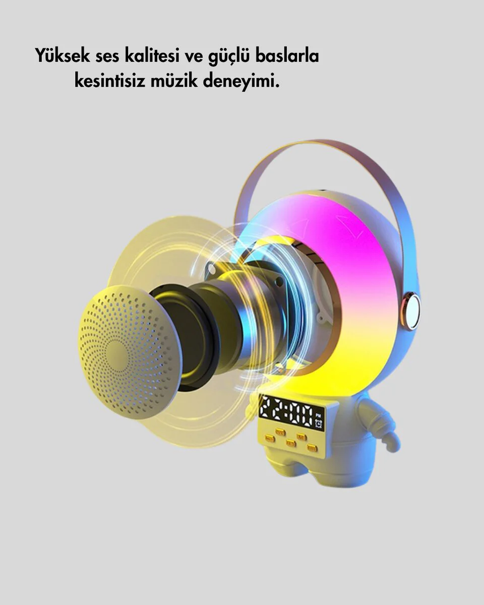 RGB Işıklı Astronot Bluetooth Hoparlör Karaoke Mikrofonlu - Kablosuz Karaoke ve Parti Hoparlörü