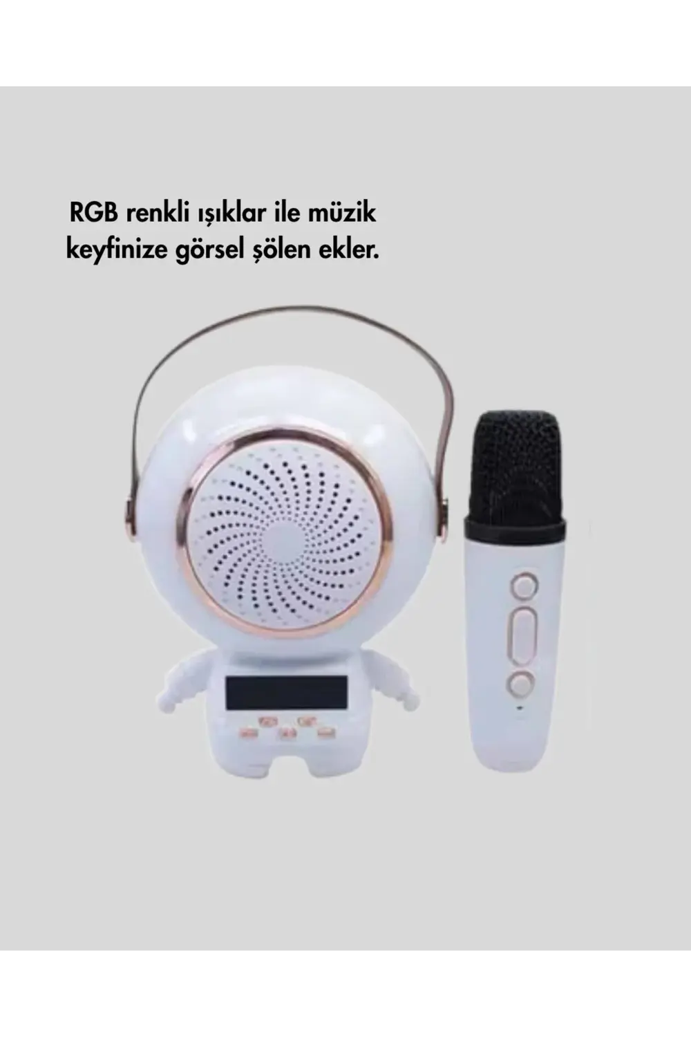 RGB Işıklı Astronot Bluetooth Hoparlör Karaoke Mikrofonlu