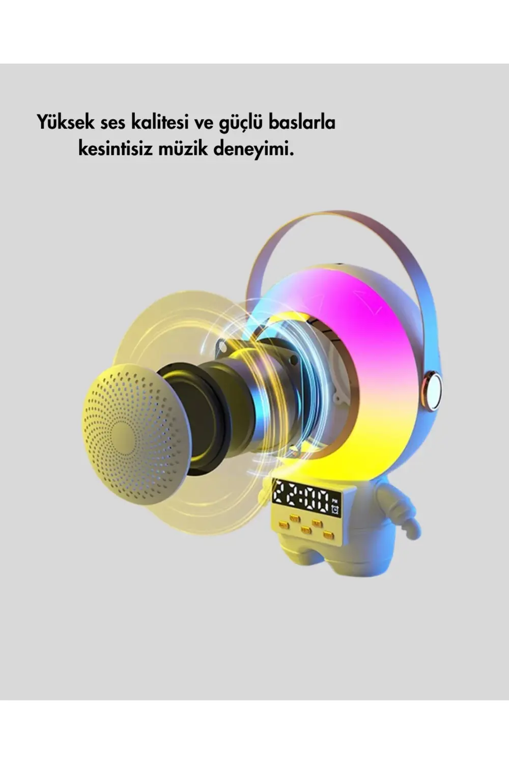 RGB Işıklı Astronot Bluetooth Hoparlör Karaoke Mikrofonlu