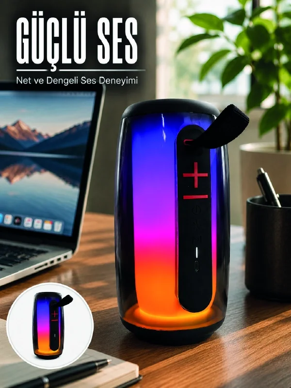 RGB Işıklı Bluetooth Hoparlör Güçlü Ses Type-C Şarjlı Taşınabilir Kablosuz Speaker