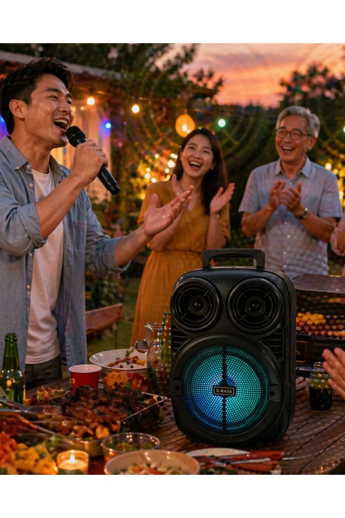 RGB Işıklı Bluetooth Karaoke Hoparlör Mikrofonlu USB TF Kart Destekli Taşınabilir Speaker