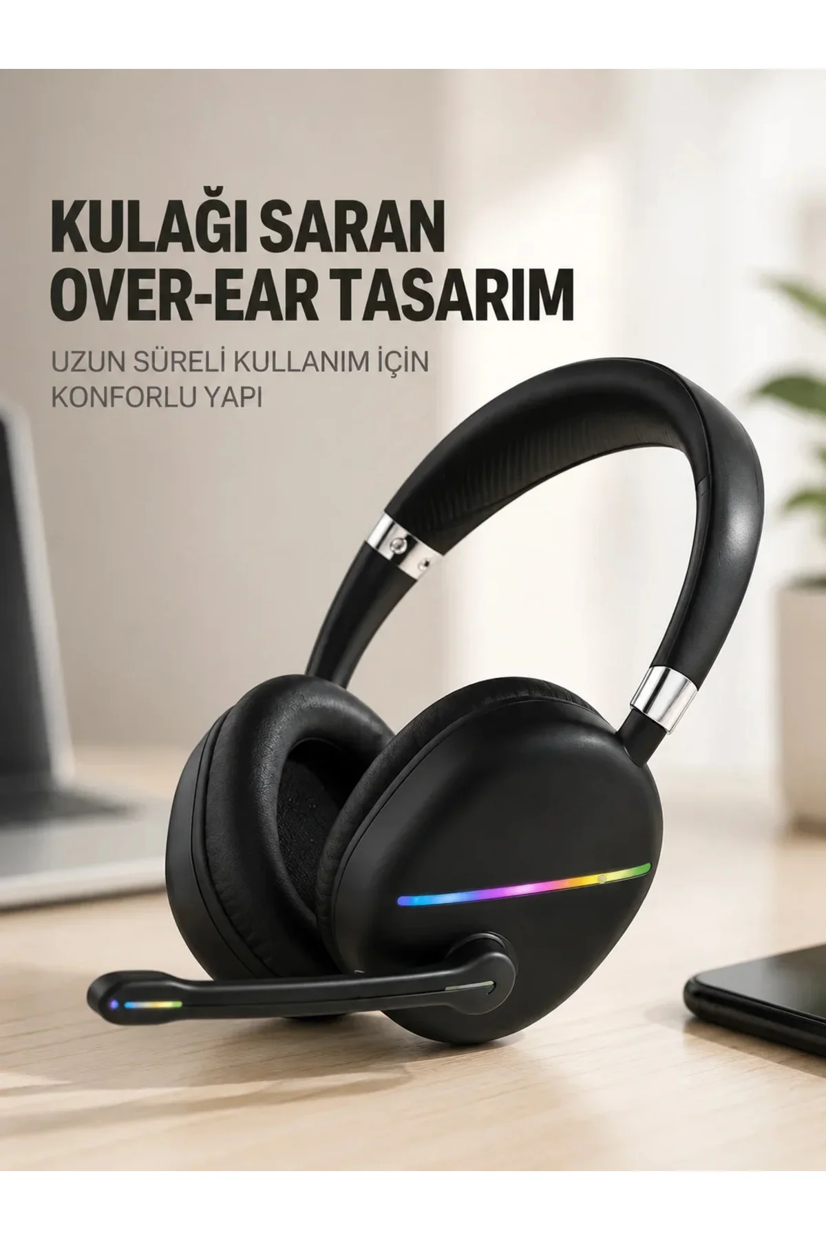 RGB Işıklı Bluetooth krofonlu Kulaklık Uzun Süreli Kullanım Type-C Şarjlı RGB Işıklı Bluetooth krofonlu Kulaklık Uzun Süreli Kullanım Type-C Şarjlı