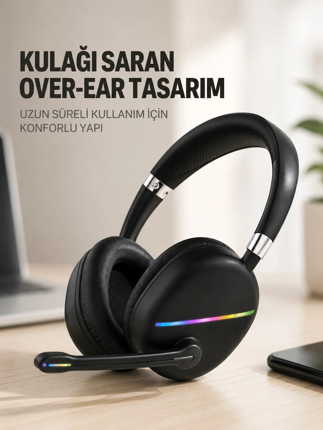 RGB Işıklı Bluetooth Mikrofonlu Kulaklık Uzun Süreli Kullanım Type-C Şarjlı RGB Işıklı Bluetooth Mikrofonlu Kulaklık Uzun Süreli Kullanım Type-C Şarjlı