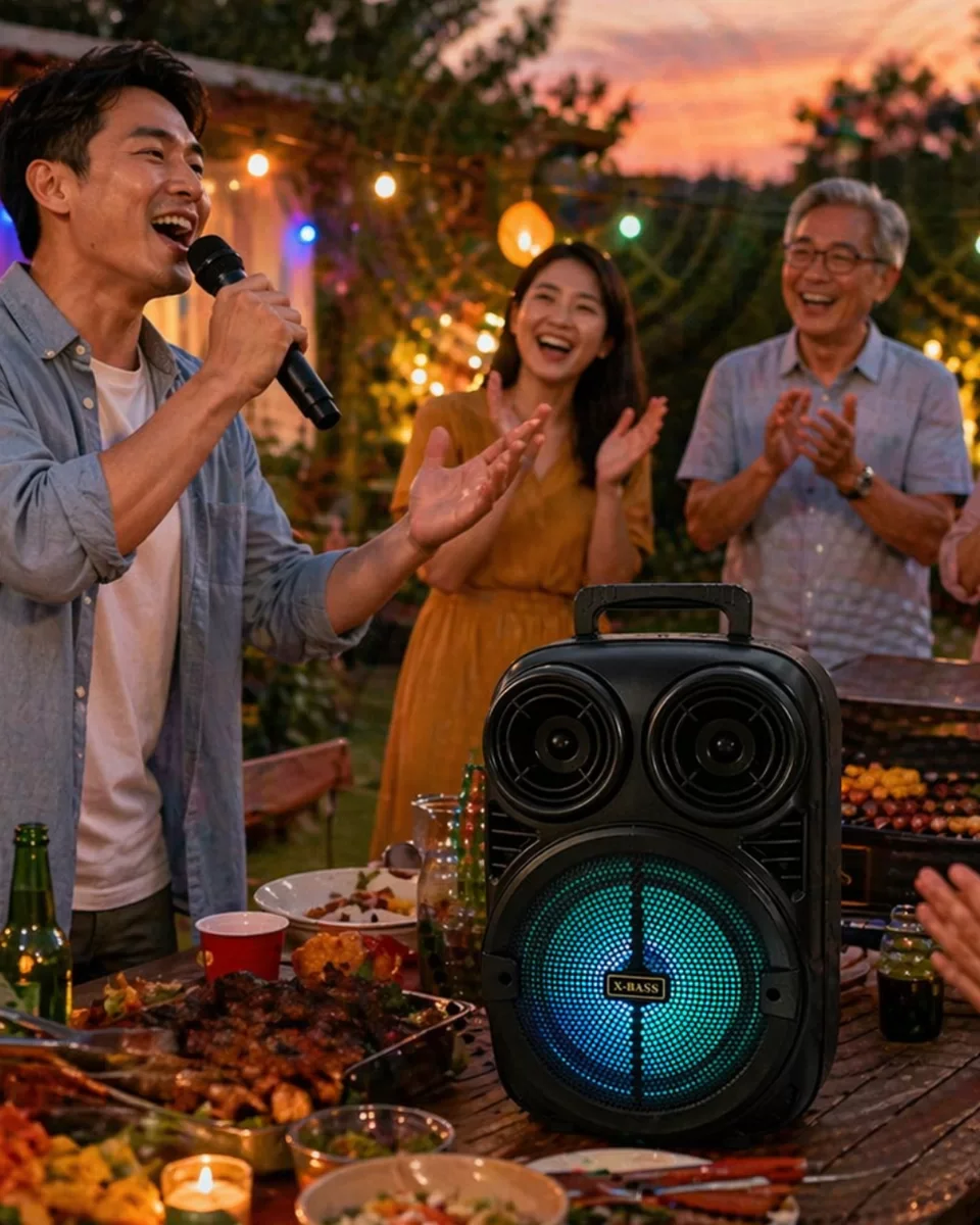RGB Işıklı Bluetooth Karaoke Hoparlör Mikrofonlu Taşınabilir Speaker - 6.5" Sürücü