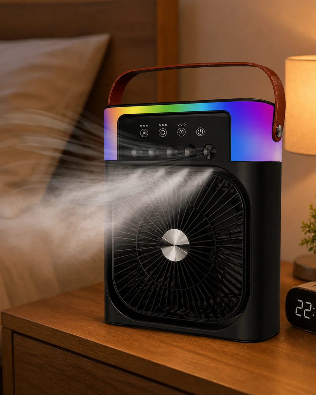 RGB Işıklı Buharlı Masaüstü Fan Sessiz Çalışan USB Şarjlı Taşınabilir Fan