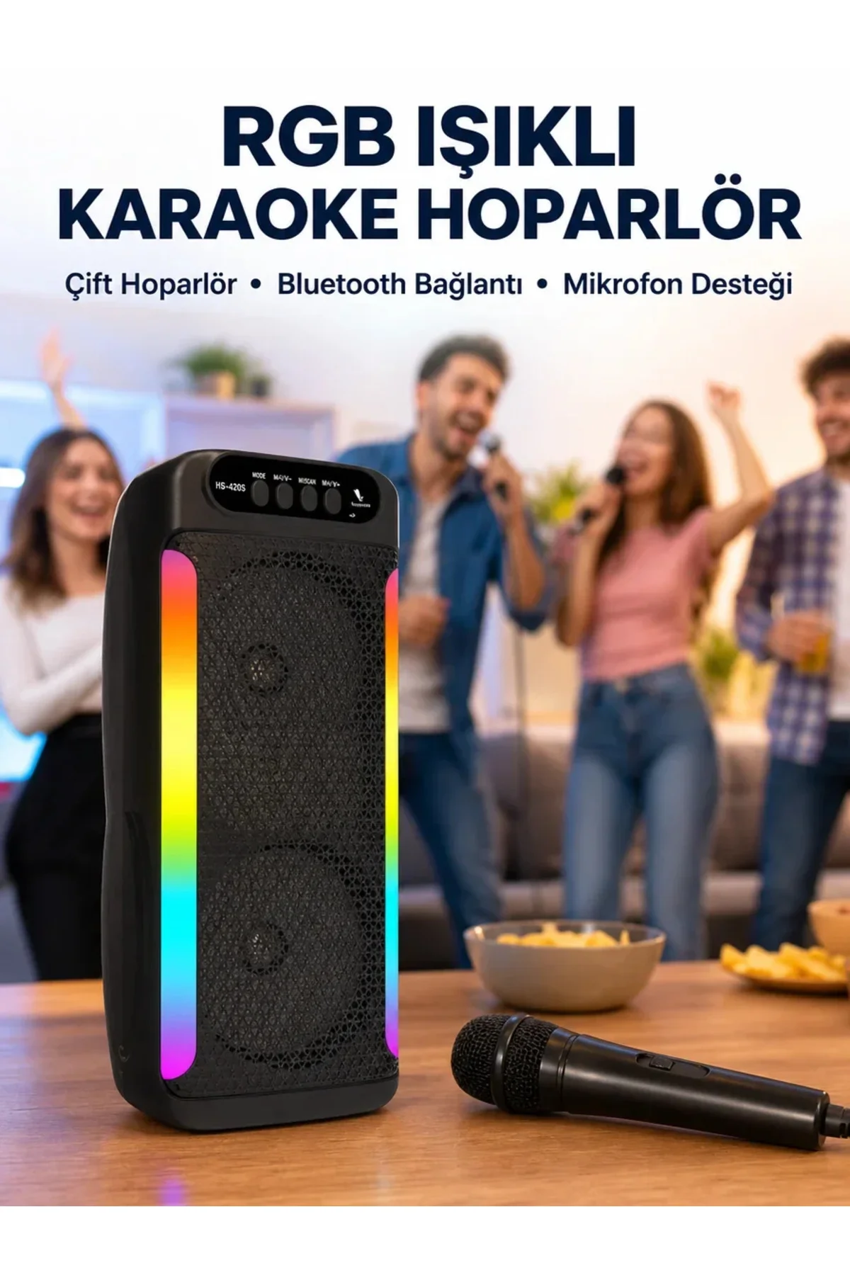 RGB Işıklı Çift Hoparlörlü Taşınabilir Bluetooth Speaker ve Mikrofon Yeni Nesil RGB Işıklı Çift Hoparlörlü Taşınabilir Bluetooth Speaker ve Mikrofon Yeni Nesil