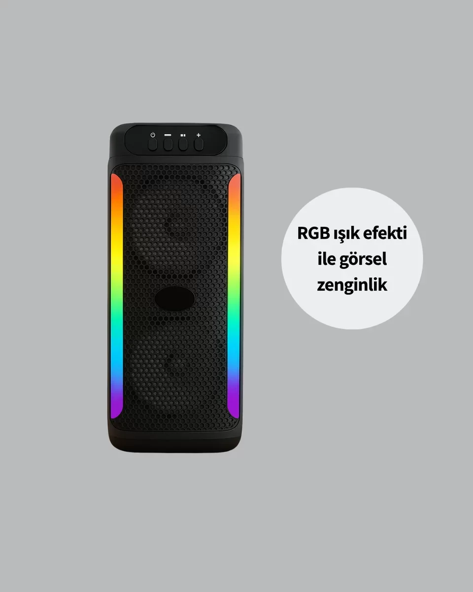 RGB Işıklı Çift Hoparlörlü Taşınabilir Bluetooth Speaker ve Karaoke Mikrofon - Yeni Nesil