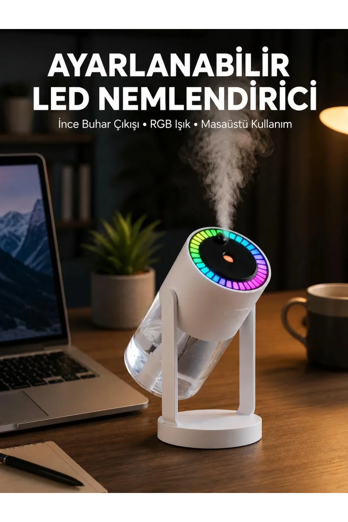 RGB Işıklı Hava Nemlendirici Ultrasonik Teknoloji ve Portatif Tasarım Yeni Nesil