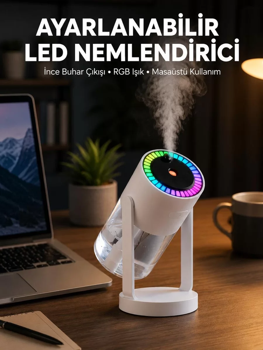 RGB Işıklı Hava Nemlendirici Ultrasonik Portatif Masa Üstü Nemlendirici - Yeni Nesil