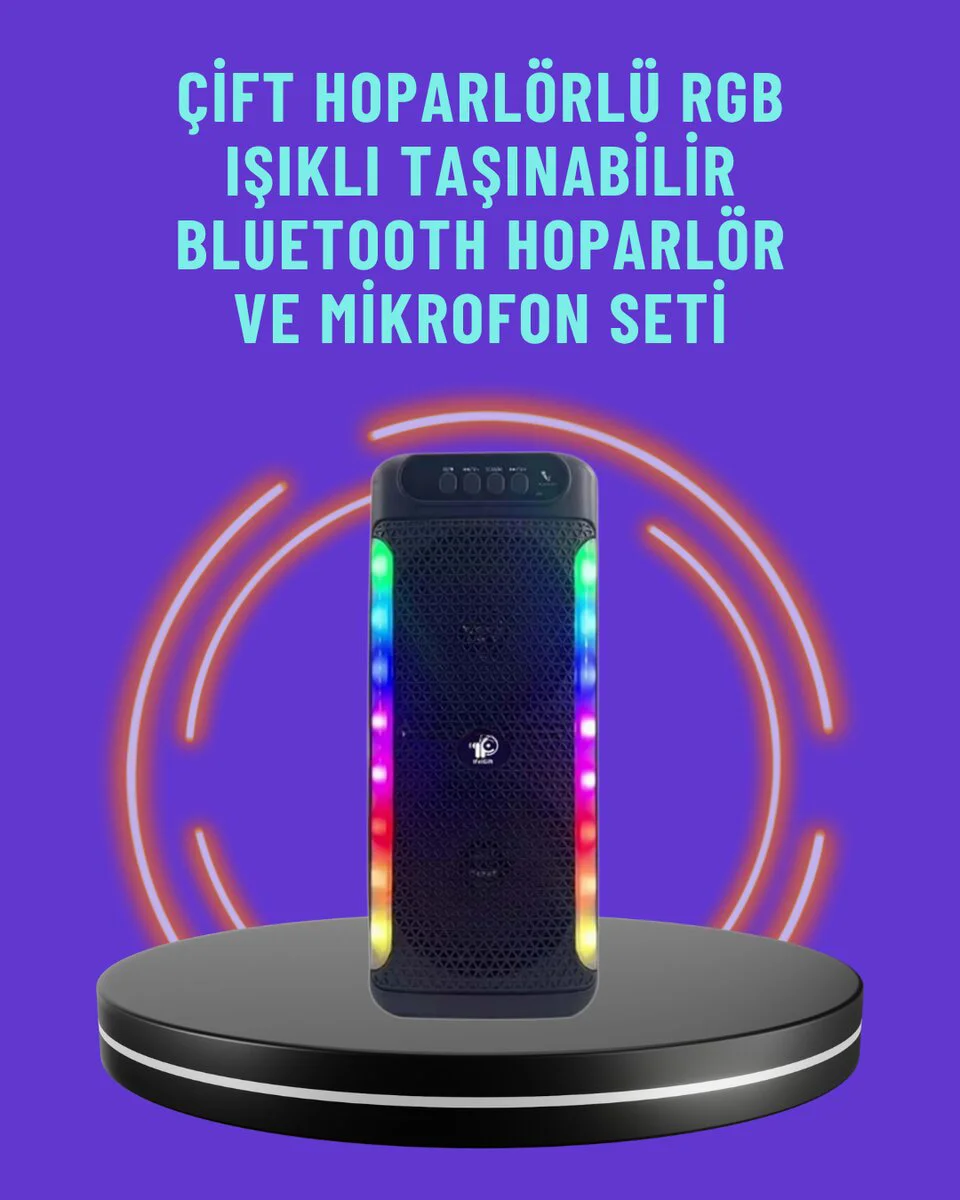 RGB Işıklı Hoparlör - Taşınabilir Bluetooth Ses Sistemi
