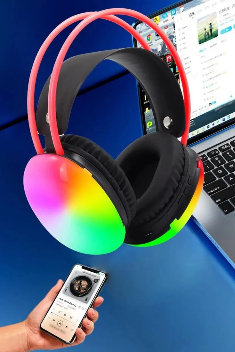 RGB Işıklı Kablosuz Bluetooth Kulak Üstü Kulaklık - 40mm Sürücü, 30ms Düşük Gecikme, IPX4 Suya Dayanıklı