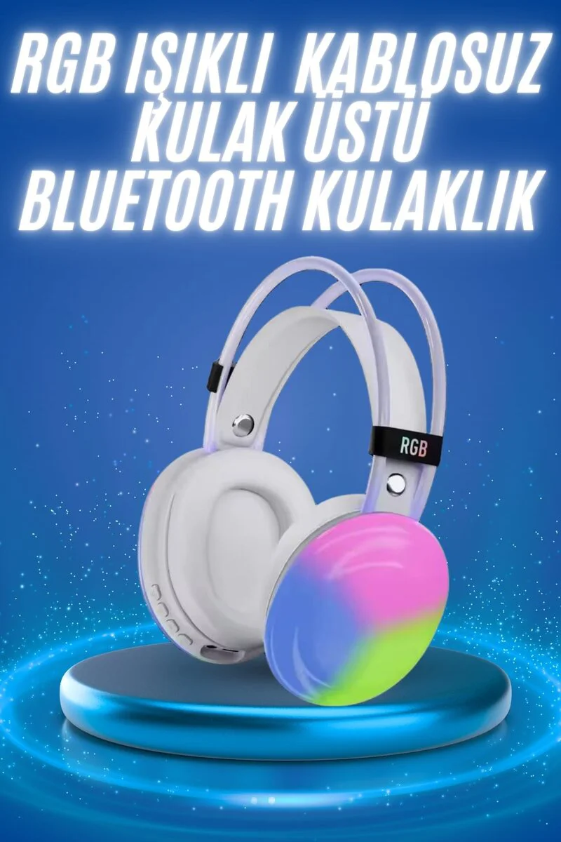 RGB Işıklı Kablosuz Oyun Kulaklığı - Yüksek Sesli Bluetooth 5.3 Kulak Üstü | 40mm Dinamik Motor ve IPX4 Su Geçirmez