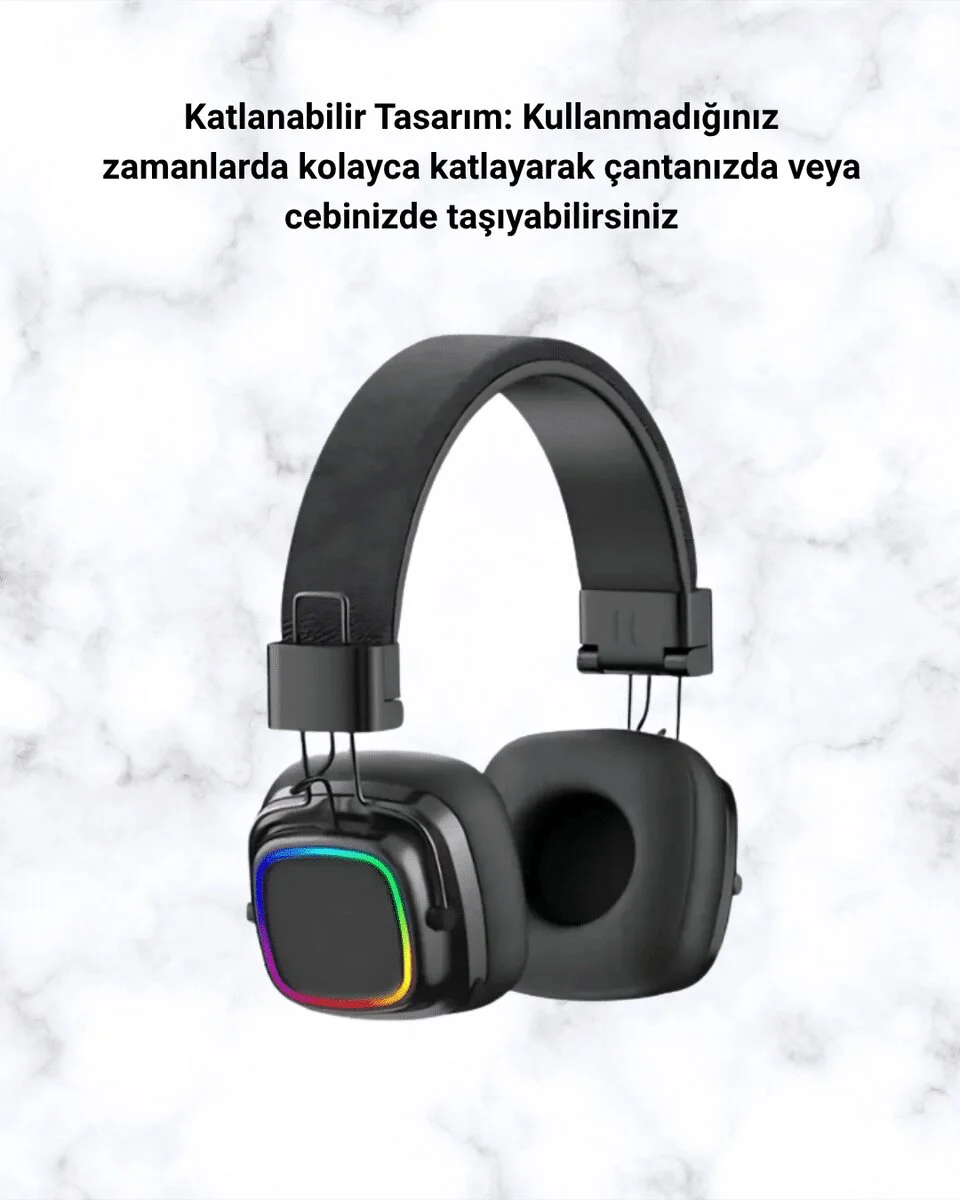 RGB Işıklı Katlanabilir Bluetooth 5.3 Kulak Üstü Kulaklık - Renkli Ses Deneyimi