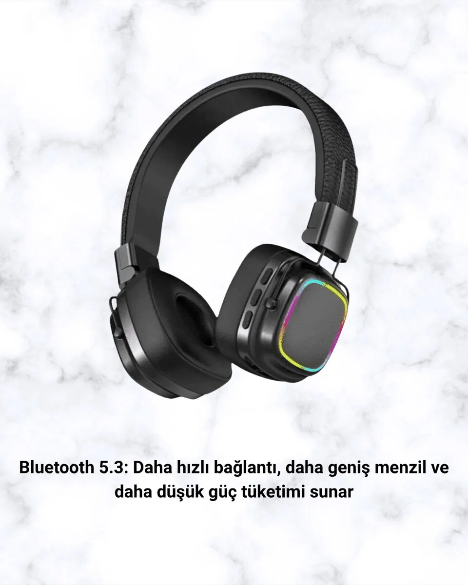 RGB Işıklı Katlanabilir Bluetooth 5.3 Kulak Üstü Kulaklık - Renkli Ses Deneyimi