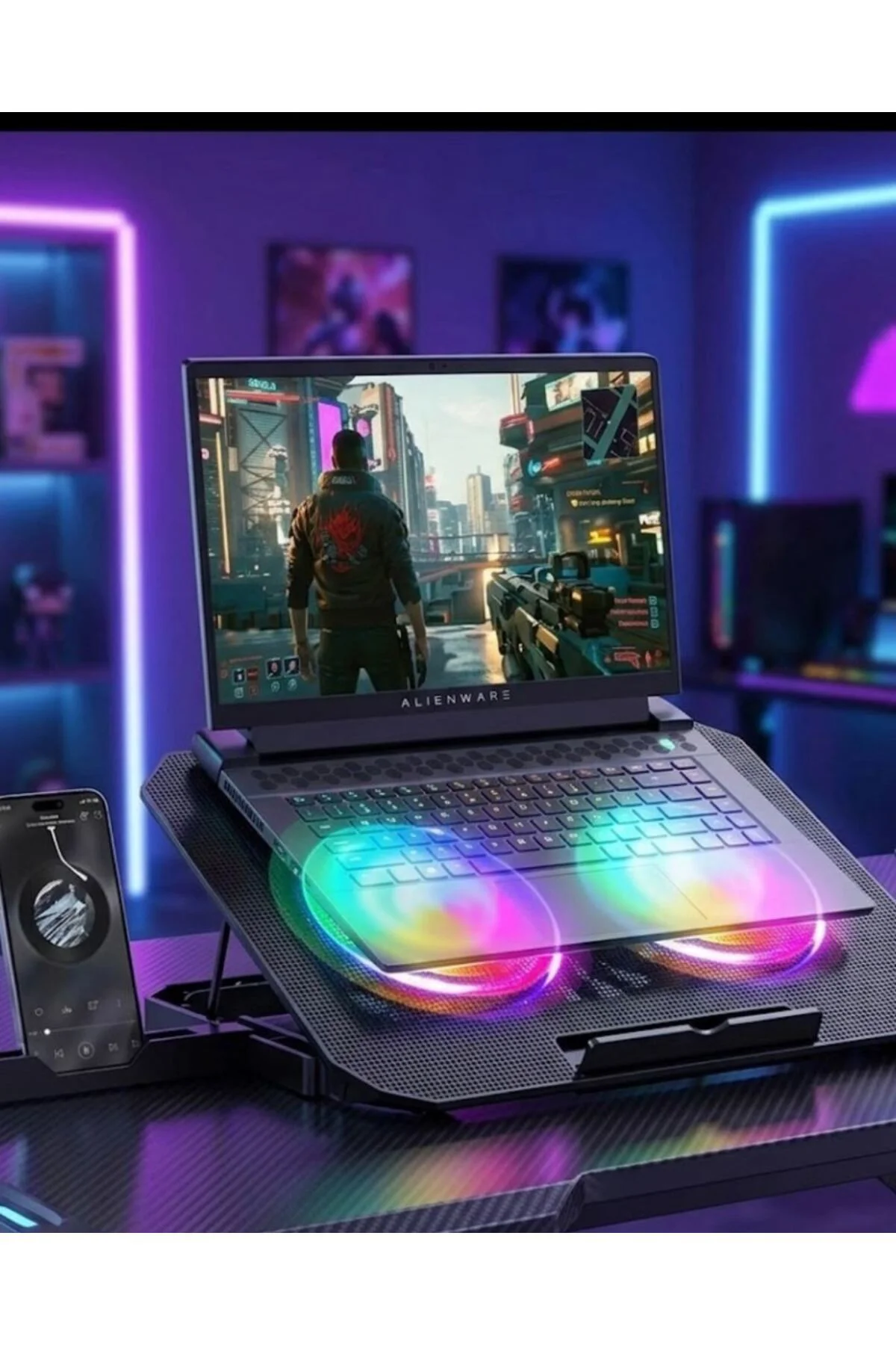 Rgb Işıklı Laptop Soğutucu Stand Çift Fanlı Sessiz Çalışan Ayarla