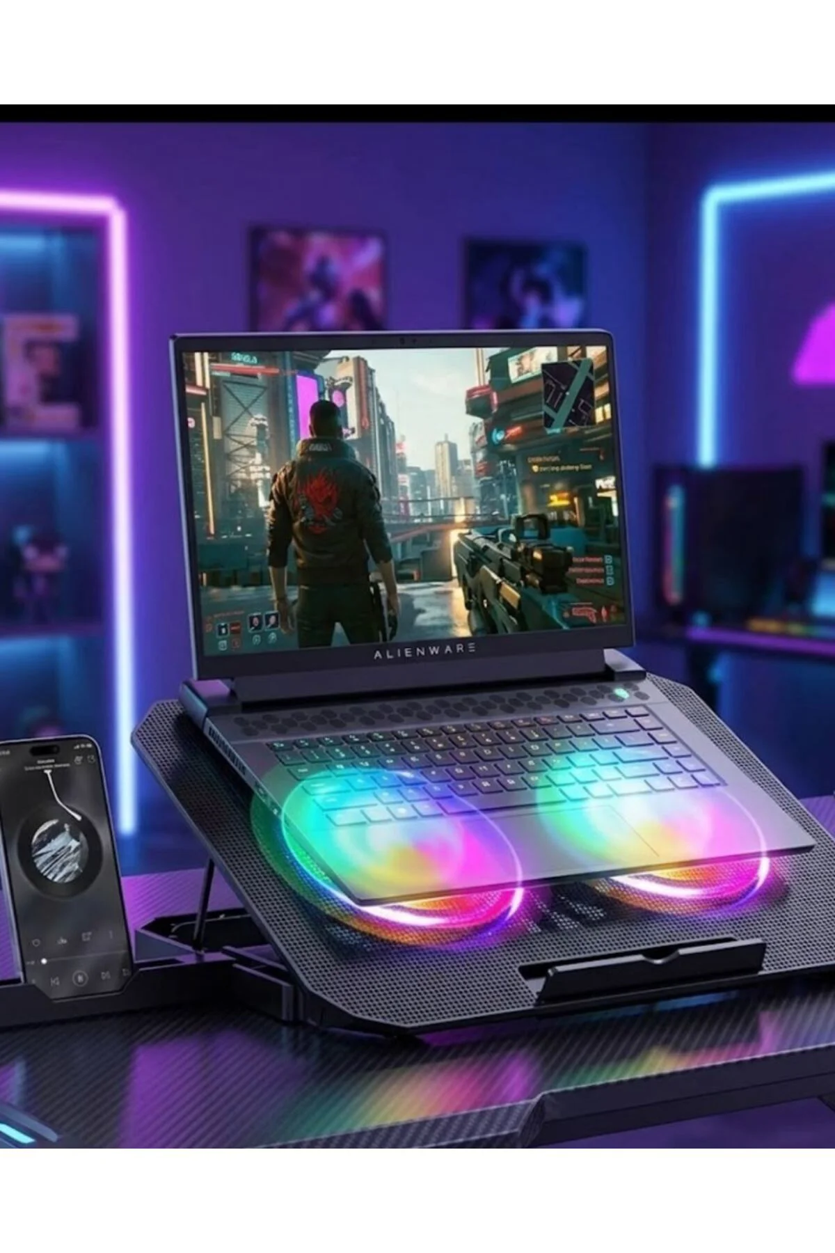 RGB Işıklı Laptop Soğutucu Stand Çift Fanlı Sessiz Çalışan Ayarla