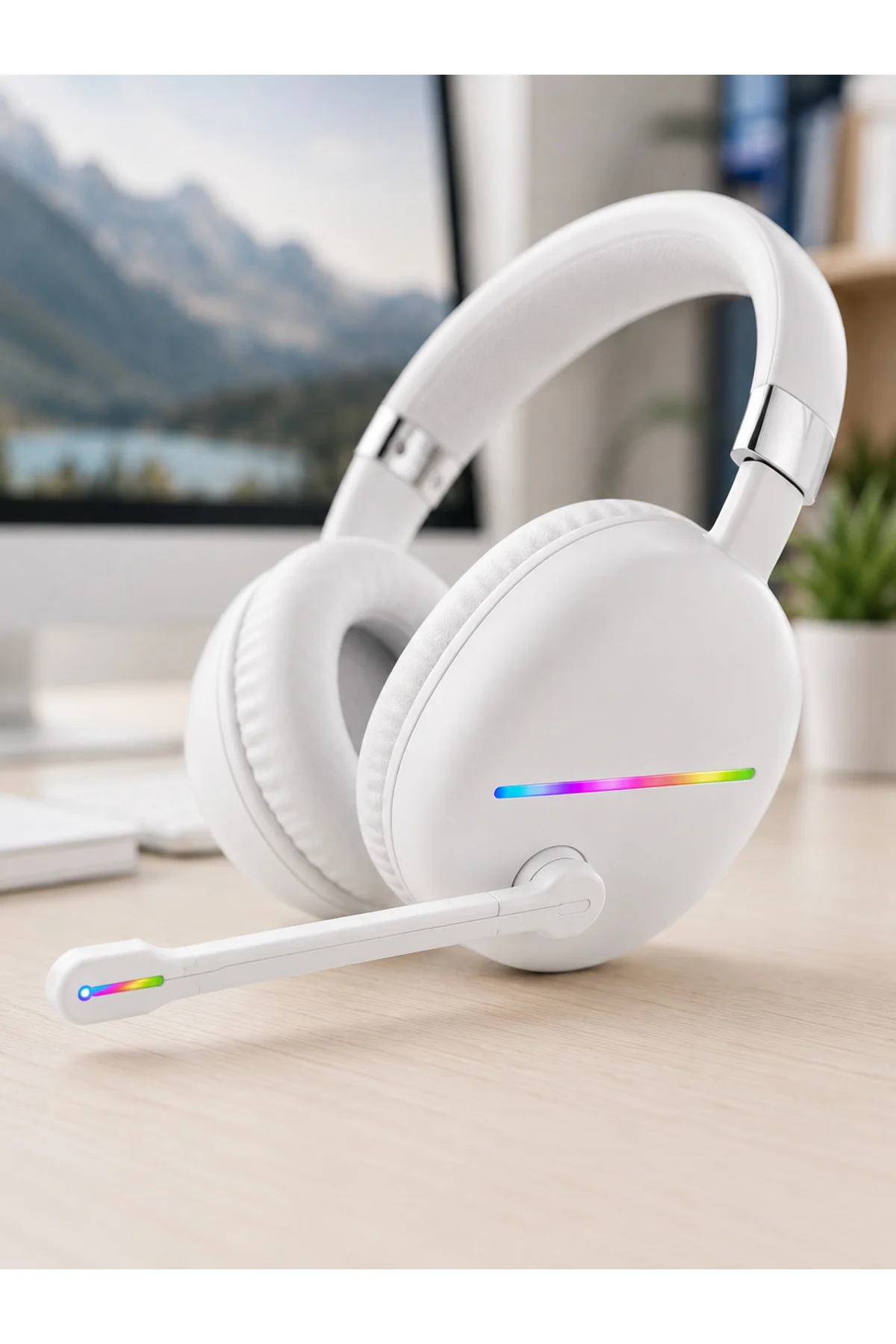 RGB Işıklı Mikrofonlu Bluetooth Kulaklık Beyaz Over-Ear Tasarım Type-C Şarjlı RGB Işıklı Mikrofonlu Bluetooth Kulaklık Beyaz Over-Ear Tasarım Type-C Şarjlı - Görsel 3